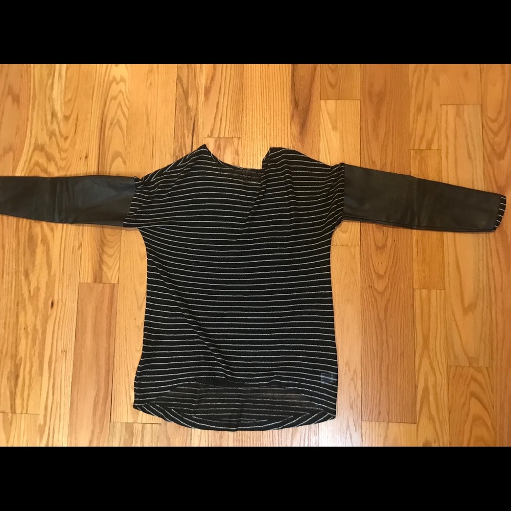 Love Generation sheer top with leather sleeves
